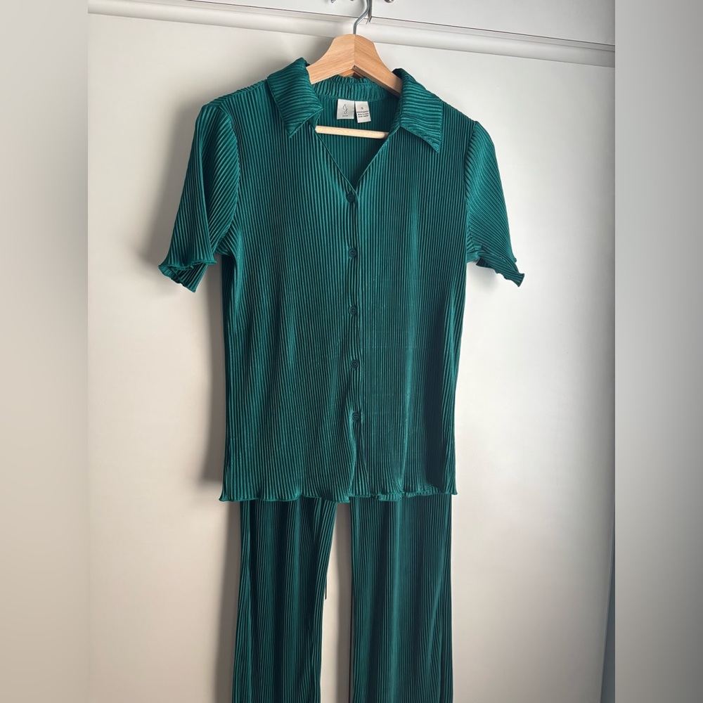 Joie Teal Ribbed 2 piece set Blouse w/ Pants